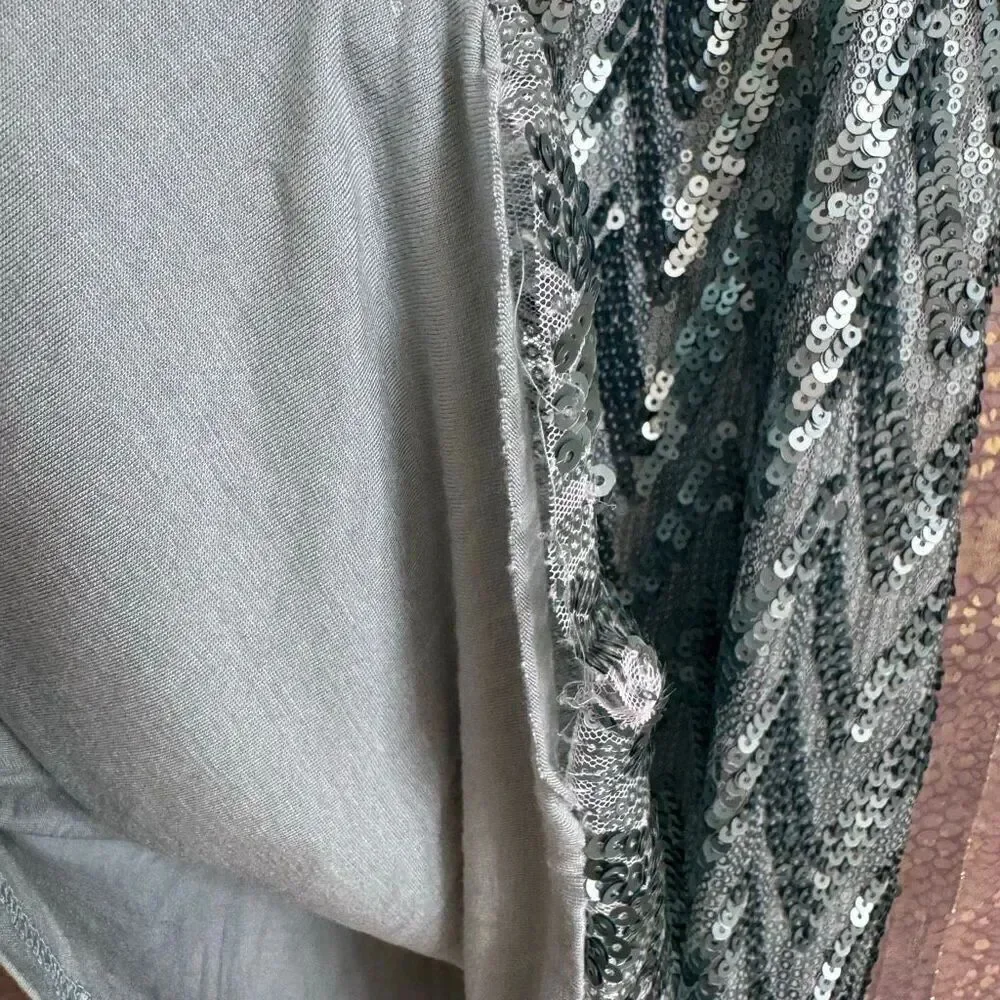 INC International Concepts Sequin Sage Green High Neck Blouse Flawed XL